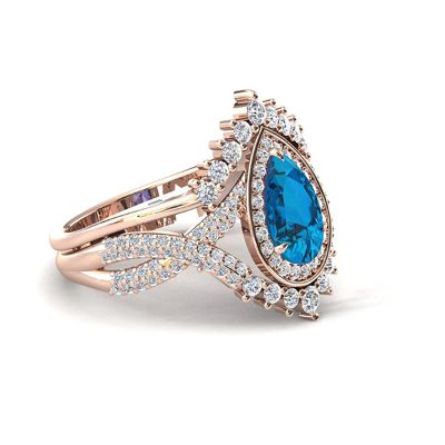 Vintage Pear Cut Blue Wedding Ring Set For Women