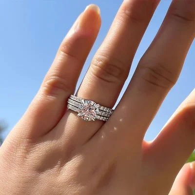 Elegant Round Cut 3-Piece Wedding Ring Set in Sterling Silver