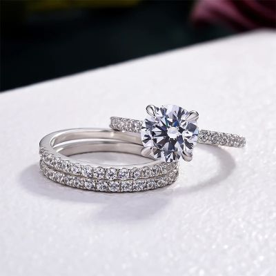 Elegant Round Cut 3PC Wedding Ring Set In Sterling Silver