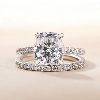 Classic 3.0 Carat Cushion Cut White Gold Wedding Set In Sterling Silver