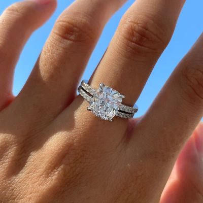 Classic 3.0 Carat Cushion Cut White Gold Wedding Set In Sterling Silver