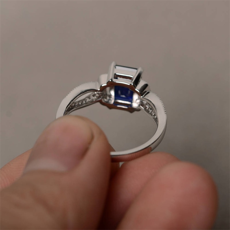 Emerald Cut White Gold Sterling Silver Engagement Ring For Woman