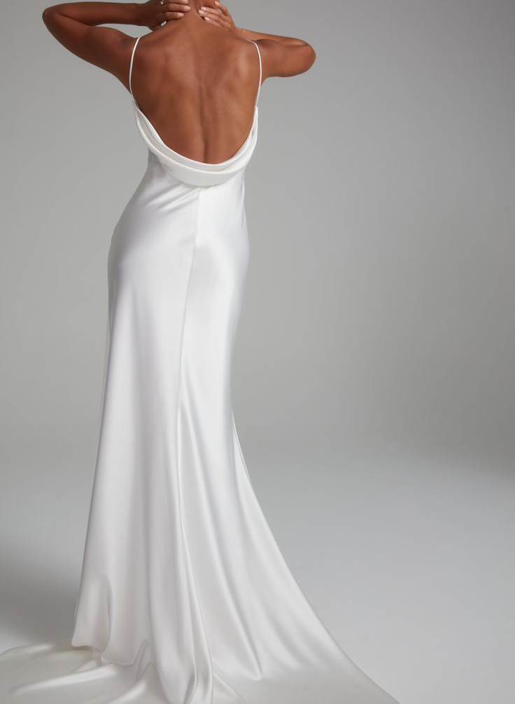 Cowl Neck Backless Sheath/Column Wedding Dresses With Silk Like Satin