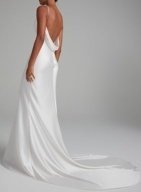 Cowl Neck Backless Sheath/Column Wedding Dresses With Silk Like Satin