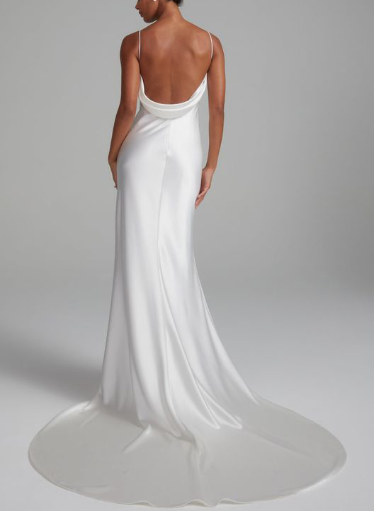 Cowl Neck Backless Sheath/Column Wedding Dresses With Silk Like Satin