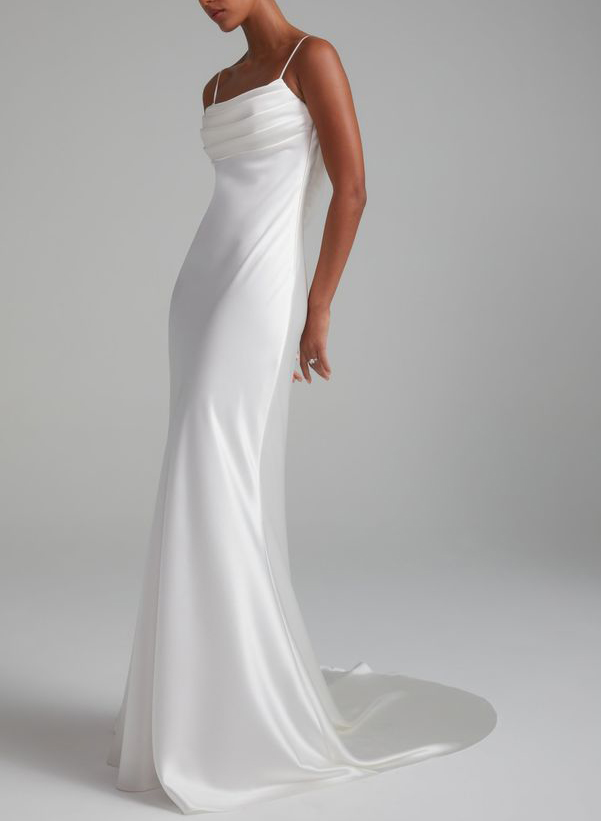 Cowl Neck Backless Sheath/Column Wedding Dresses With Silk Like Satin