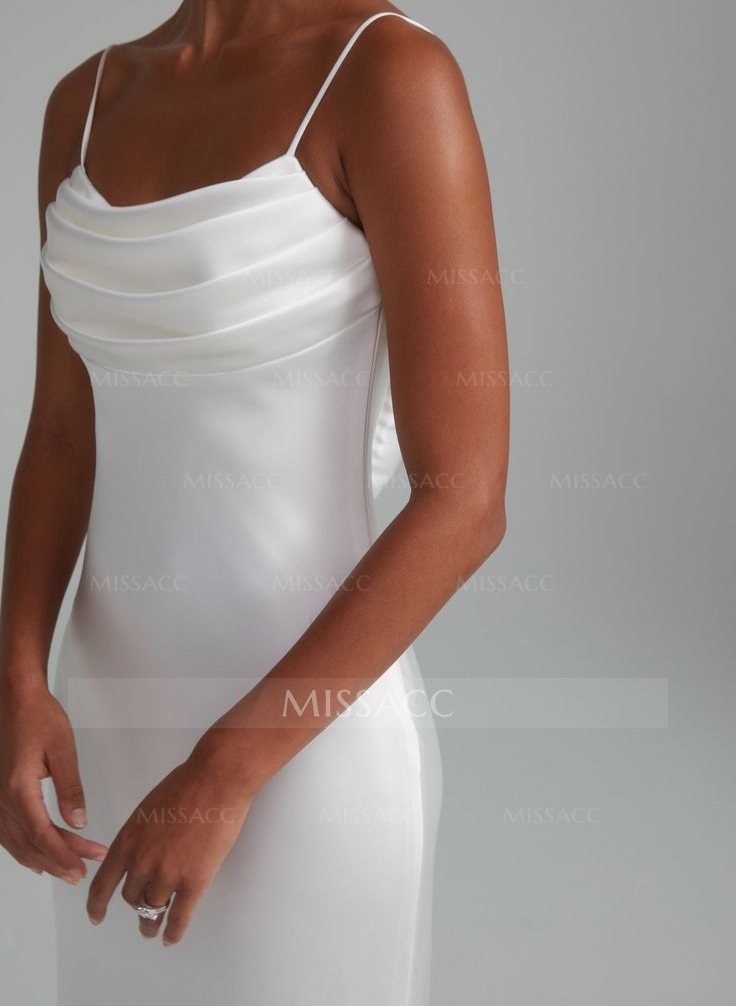 Cowl Neck Backless Sheath/Column Wedding Dresses With Silk Like Satin