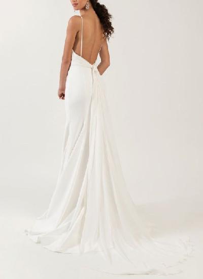 Modern Backless Trumpet/Mermaid V-Neck Wedding Dresses With Elastic Satin