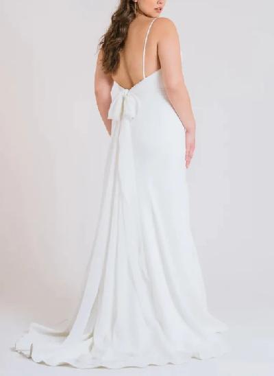 Modern Backless Trumpet/Mermaid V-Neck Wedding Dresses With Elastic Satin