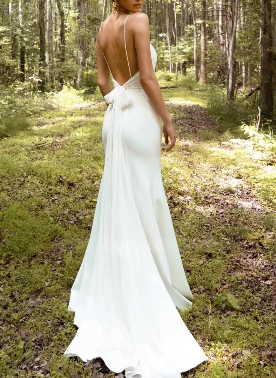 Modern Backless Trumpet/Mermaid V-Neck Wedding Dresses With Elastic Satin