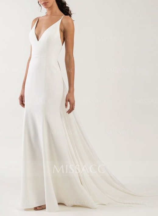 Modern Backless Trumpet/Mermaid V-Neck Wedding Dresses With Elastic Satin