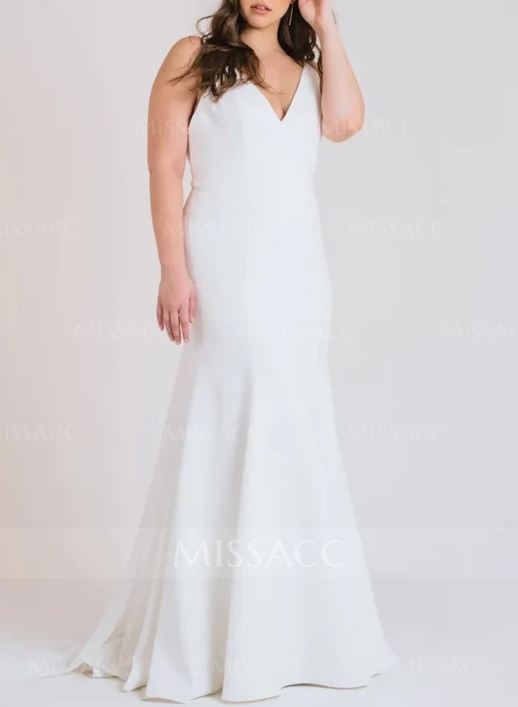 Modern Backless Trumpet/Mermaid V-Neck Wedding Dresses With Elastic Satin