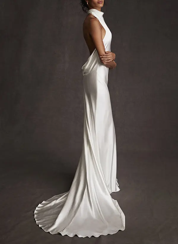 Backless Halter Sheath/Column Wedding Dresses With Silk Like Satin Backless Halter Sheath/Column Wedding Dresses With Silk Like Satin