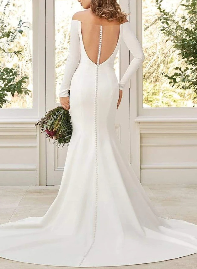 Off-The-Shoulder Long Sleeves Trumpet/Mermaid Wedding Dresses With Elastic Satin