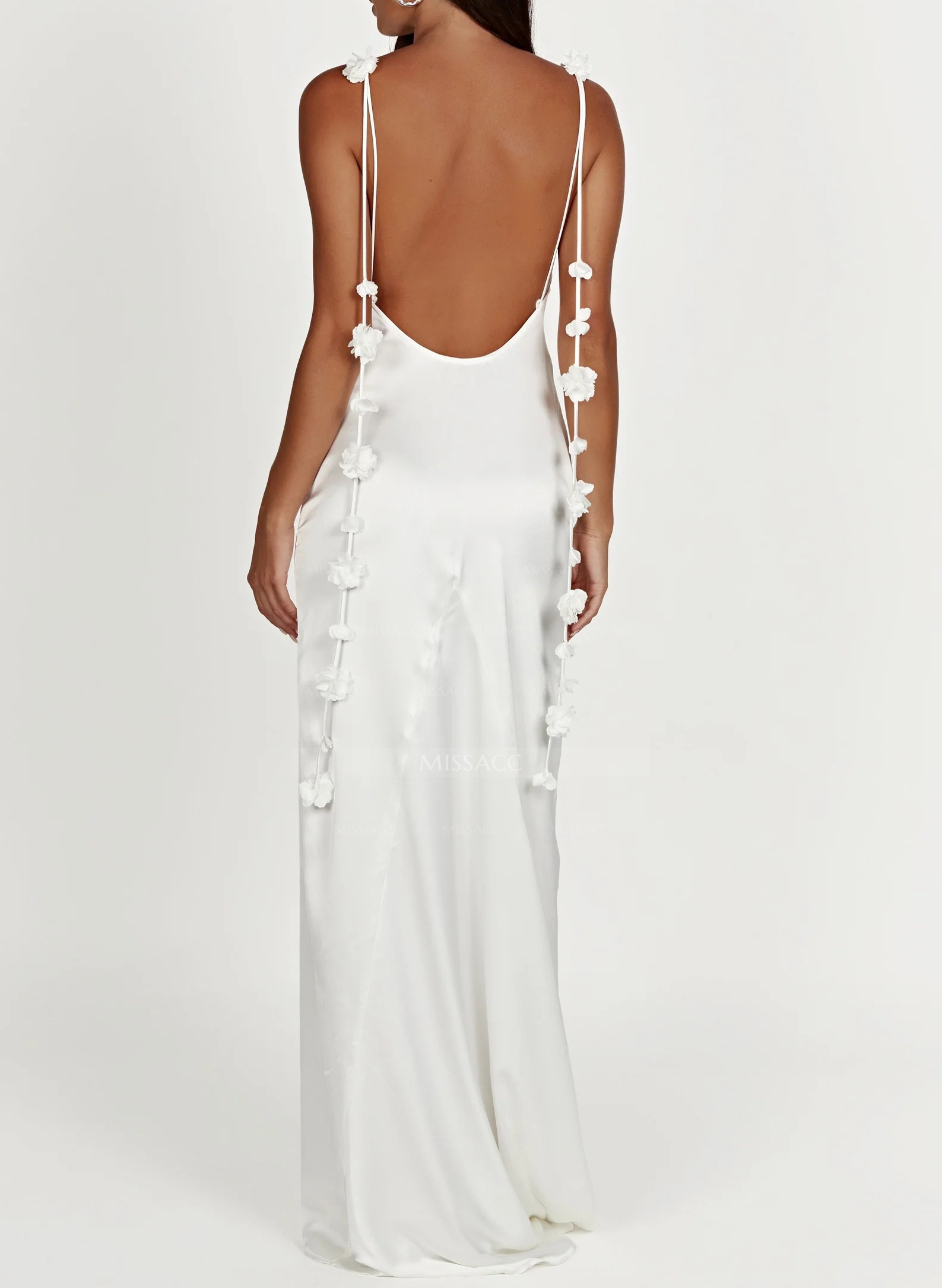 Boho Floral Backless Sheath/Column Wedding Dresses With Satin