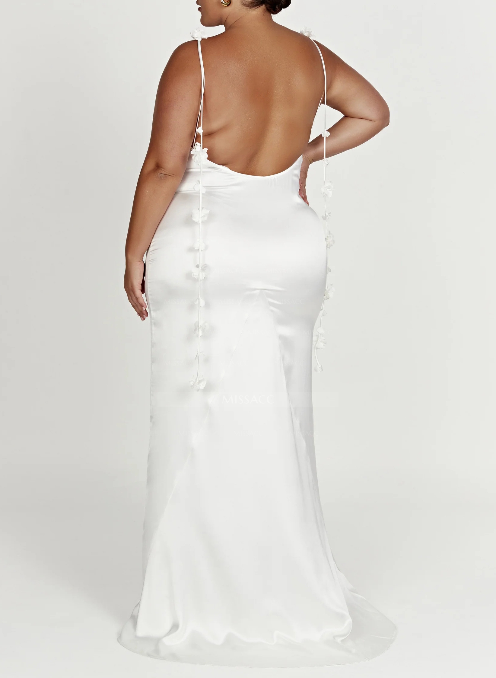 Boho Floral Backless Sheath/Column Wedding Dresses With Satin