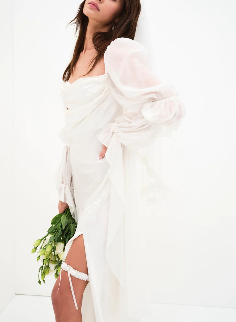 Boho Long Sleeves Sheath/Column Cowl Neck Slit Wedding Dresses