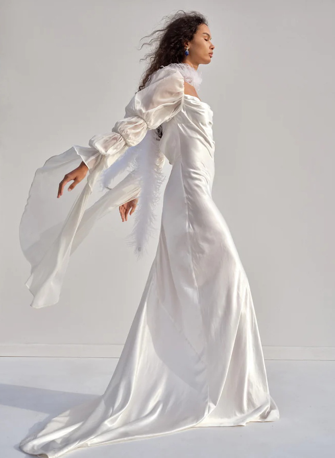 Boho Long Sleeves Sheath/Column Cowl Neck Slit Wedding Dresses