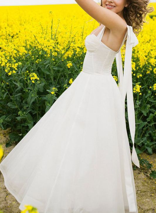 A-Line Tea-Length Reception Wedding Dresses