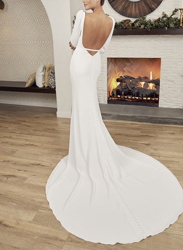 Trumpet/Mermaid Square Neckline Long Sleeves Elastic Satin Wedding Dresses