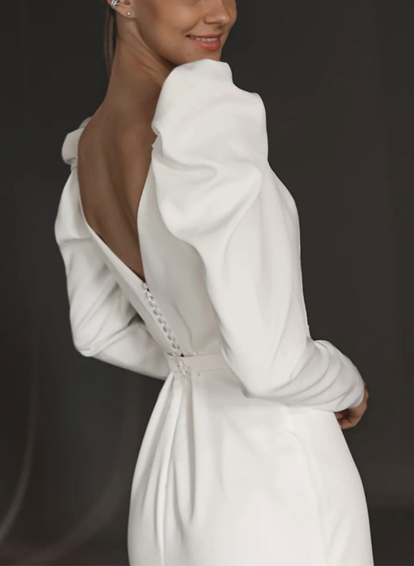 Sheath/Column Square Neckline Long Sleeves Elastic Satin Wedding Dresses