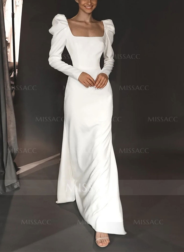 Sheath/Column Square Neckline Long Sleeves Elastic Satin Wedding Dresses