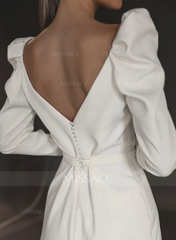 Sheath/Column Square Neckline Long Sleeves Elastic Satin Wedding Dresses