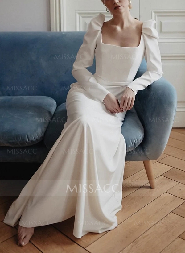 Sheath/Column Square Neckline Long Sleeves Elastic Satin Wedding Dresses