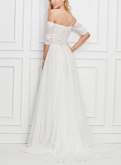 A-Line Sweetheart 1/2 Sleeves Elegant Lace/Tulle Wedding Dresses