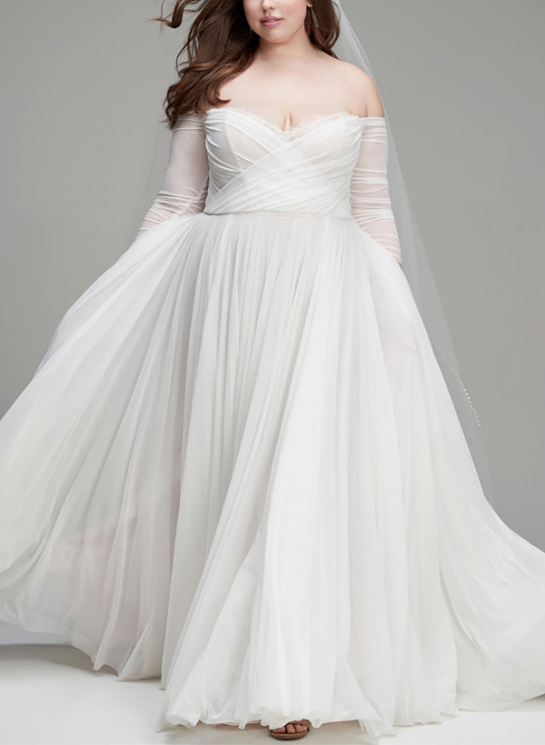 A-Line Sweetheart 1/2 Sleeves Elegant Lace/Tulle Wedding Dresses