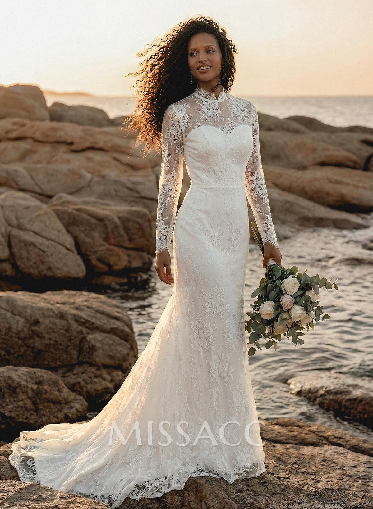 Trumpet/Mermaid Illusion Neck Vintage Lace Wedding Dresses With Long Sleeves Trumpet/Mermaid Illusion Neck Vintage Lace Wedding Dresses With Long Sleeves