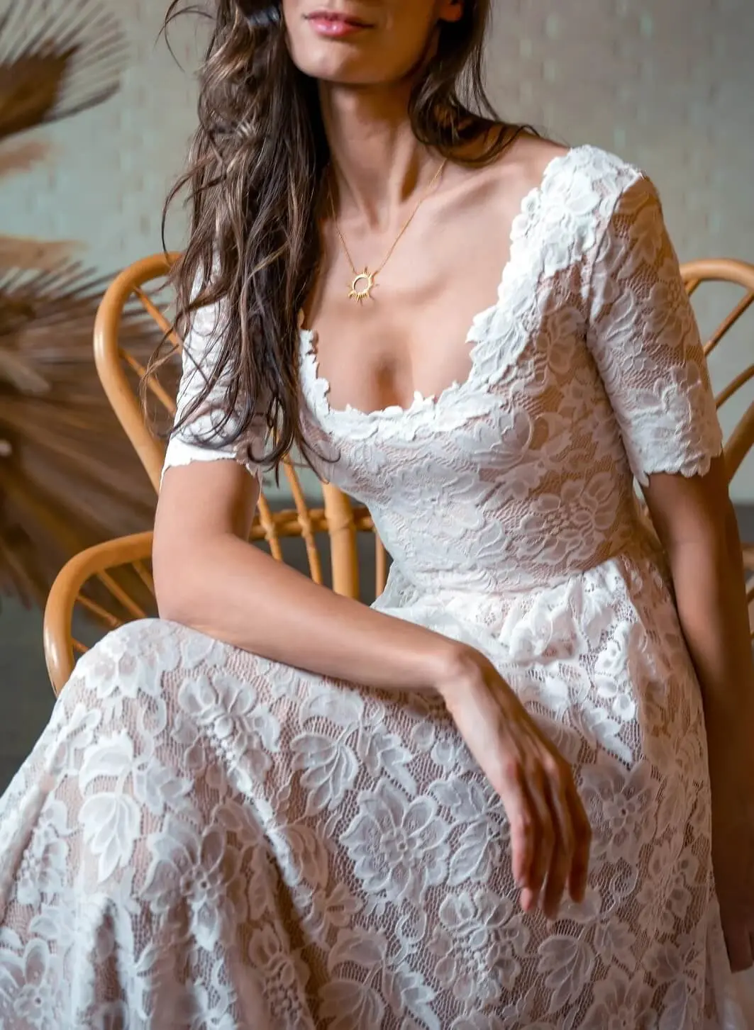 Missacc Bride Boho Lace A-Line Open Back Wedding Dresses With Short Sleeves Missacc Bride Boho Lace A-Line Open Back Wedding Dresses With Short Sleeves