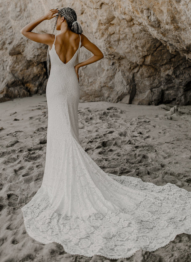 Boho Lace Open Back Mermaid Wedding Dresses With Court Train - Missacc