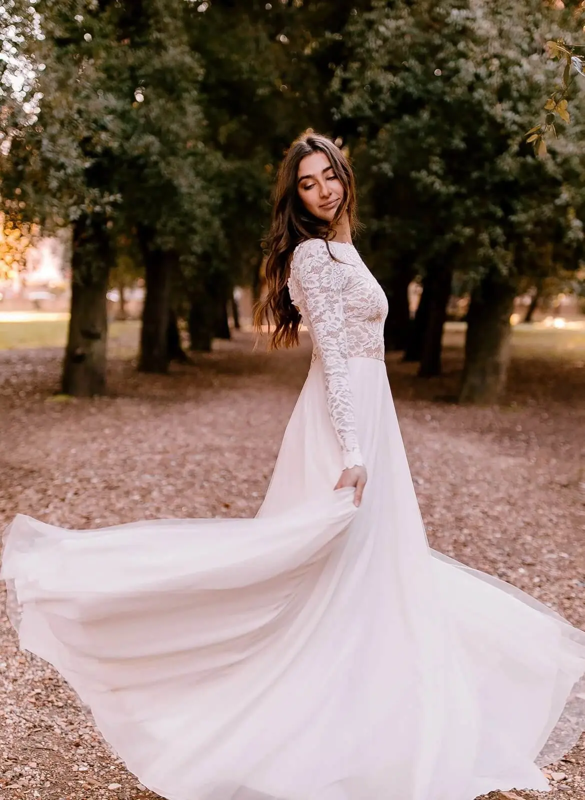 Boho Beach Lace Open Back A-Line Wedding Dresses With Long Sleeves - Missacc Boho Beach Lace Open Back A-Line Wedding Dresses With Long Sleeves - Missacc