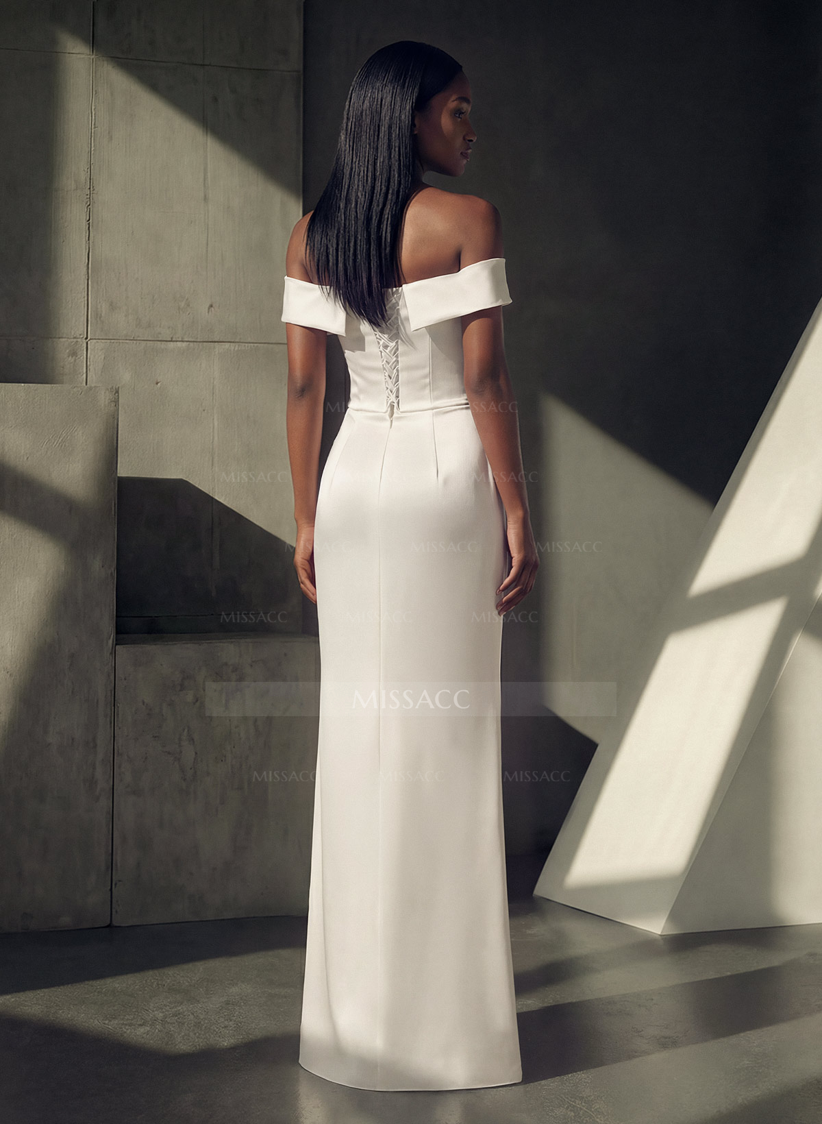 Sheath Off-The-Shoulder Court Train Satin Wedding Dresses With Detachable Train