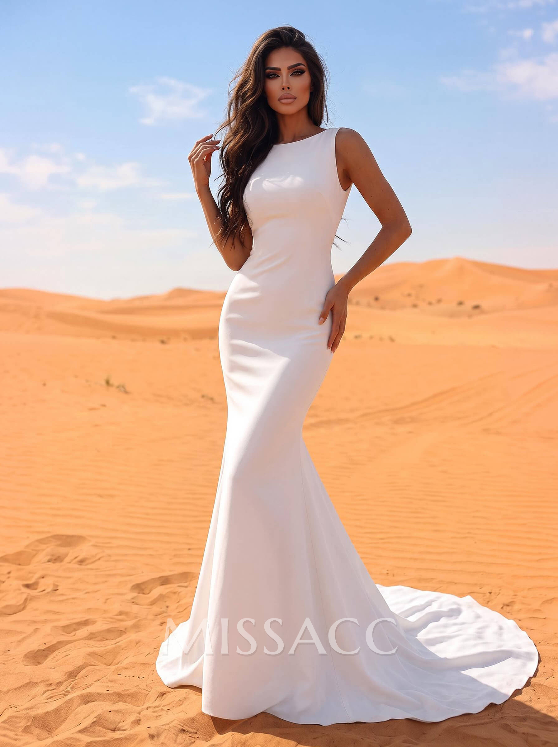 Trumpet/Mermaid Scoop Neck Sleeveless Sweep Train Elastic Satin Wedding Dresses Trumpet/Mermaid Scoop Neck Sleeveless Sweep Train Elastic Satin Wedding Dresses