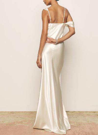 Simple Cowl Neck Silk Like Satin Sheath/Column Wedding Dresses