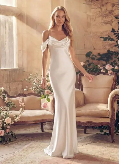 Simple Cowl Neck Silk Like Satin Sheath/Column Wedding Dresses