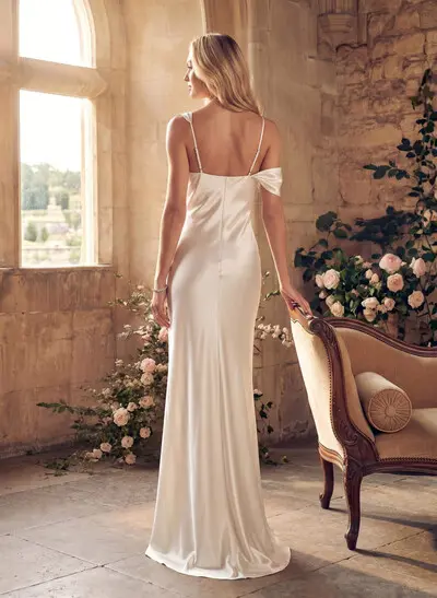 Simple Cowl Neck Silk Like Satin Sheath/Column Wedding Dresses