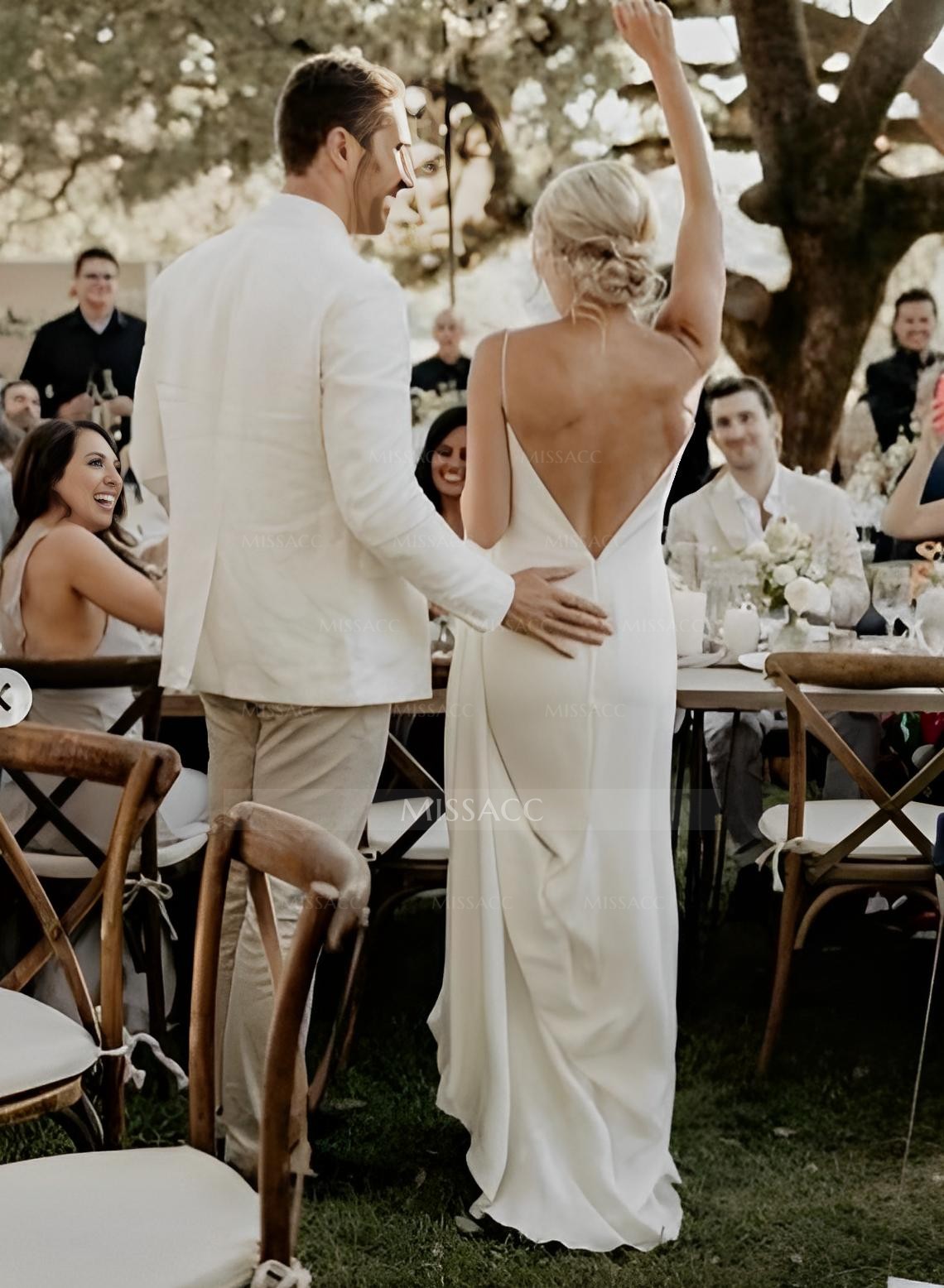 Simple Boho Backless V-Neck Wedding Dresses With Silk Like Satin