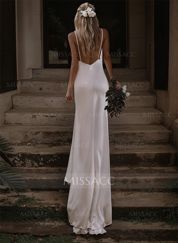 Sexy Boho Backless V-Neck Wedding Dresses With Silk Like Satin