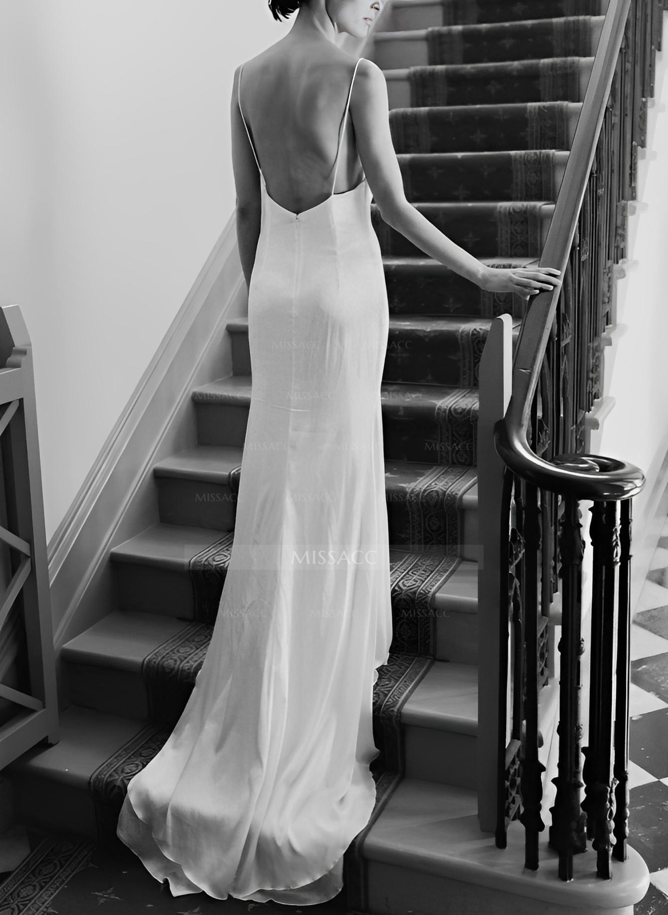 Sexy Boho Backless V-Neck Wedding Dresses With Silk Like Satin