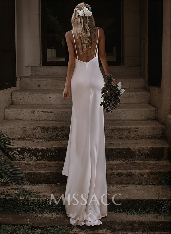 Sexy Boho Backless V-Neck Wedding Dresses With Silk Like Satin Sexy Boho Backless V-Neck Wedding Dresses With Silk Like Satin