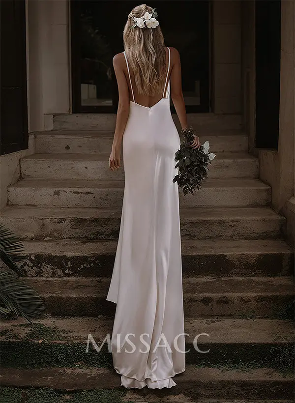 boho sexy wedding dress Sexy Boho Beach wedding dress Tulle Spaghetti Neck Beaded Long Bridal SELINADRESS