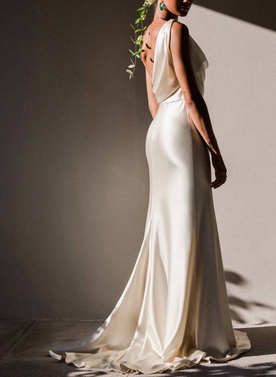 Simple Silk Like Satin Slit Sheath/Column Wedding Dresses