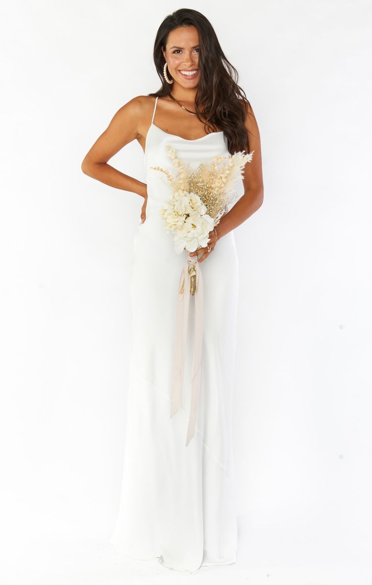 Boho Open Back Cowl Neck Spaghetti Straps Wedding Dresses With Silk Like Satin Sheath/Column