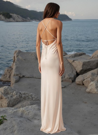 Beach Square Neckline Open Back Spaghetti Straps Wedding Dresses