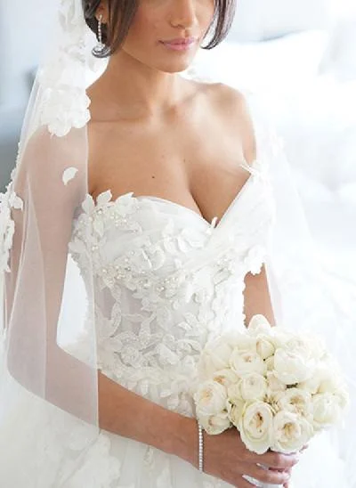 A-Line Sweetheart Sleeveless Tulle Wedding Dresses With Appliques Lace