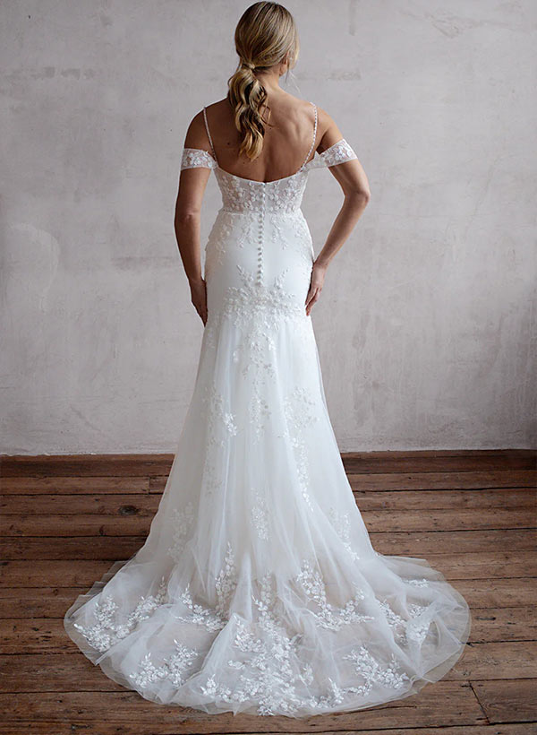 Mermaid Sweetheart Sweep Train Lace/Tulle Wedding Dresses With Appliques Lace