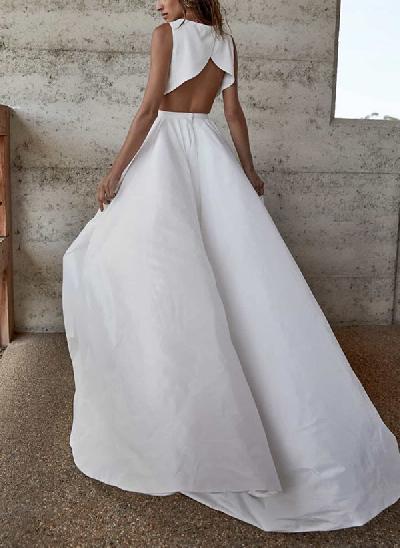 A-Line Scoop Neck Sleeveless Sweep Train Wedding Dresses With Split Front